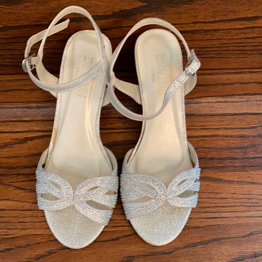 Girls silver heel shoes, size 2Y